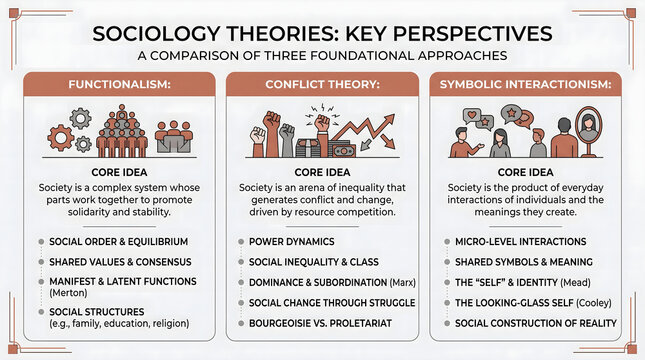 Infographic Comparing Three Foundational Sociology Theories and Perspectives