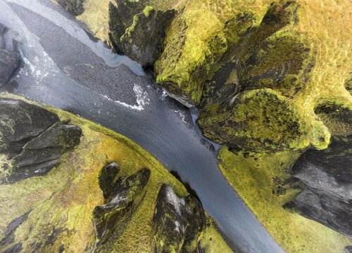 Fjadrarglijufur Canyon, Justin Bieber Canyon, drone shot, Sudurland, Iceland