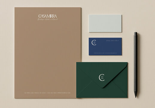 Elegant Stationery Mockup PSD With Minimalist Envelope Cards And Pen