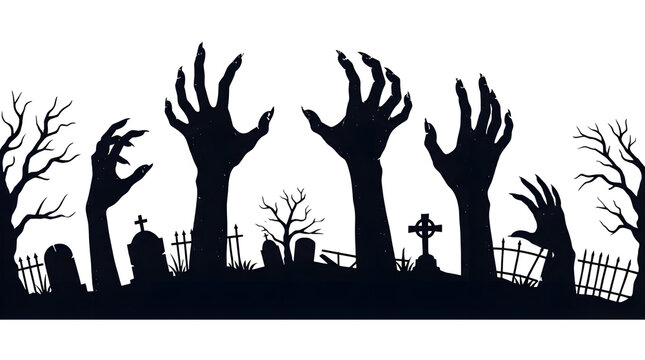 Silhouettes of People Walking in a Park with Trees and Deer Nature Scene in Black Vector Illustration for Halloween, Christmas, and Decorative Design