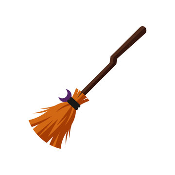Magic Witch Broomstick with Wooden Handle and Crescent Moon AQ