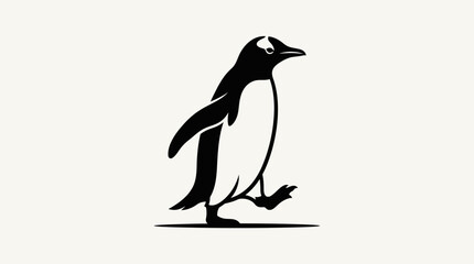 Obraz premium A charming minimalist black and white silhouette of a walking penguin isolated on a clean light background