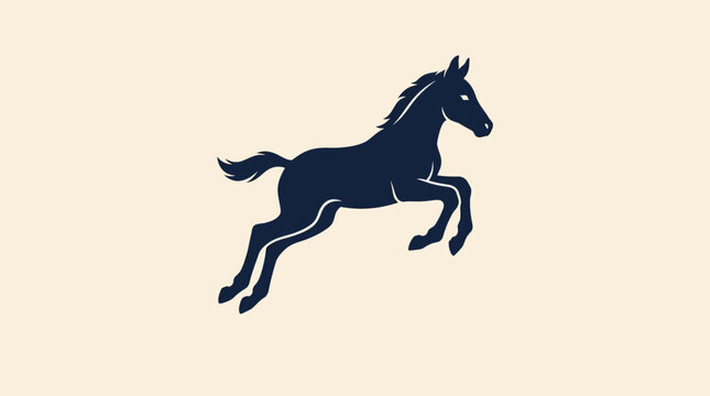 Dark silhouette of a young horse foal jumping energetically in a minimal graphic vector design