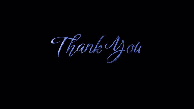 Elegant Blue Glossy Cursive Thank You For Watching Text Animation on Black Background for Video Outro and End Screen with Alpha Channel and VFX Visual Effects