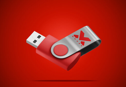 Red USB Drive Mockup Sleek Design PSD