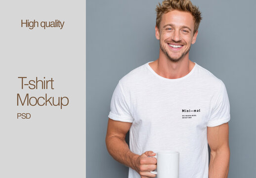 Smiling Man Wearing Tee Mockup PSD