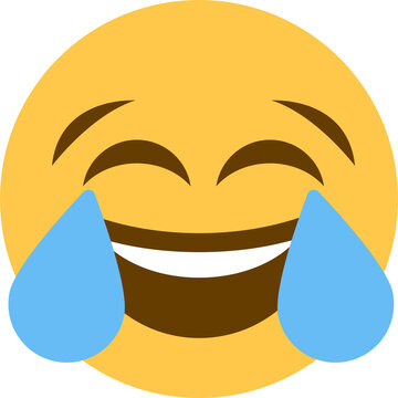 Laughing face emoji PNG with closed eyes, wide grin and large blue tears, isolated on transparent background