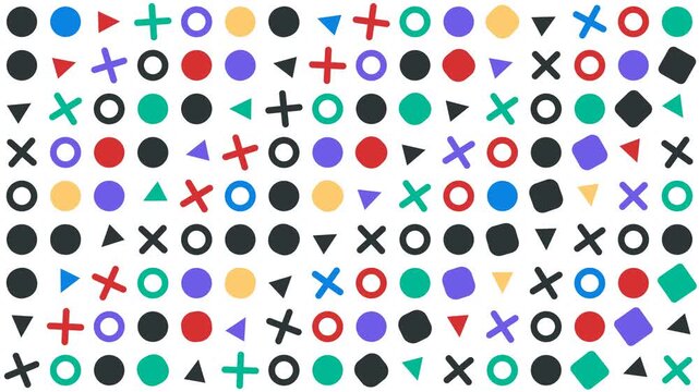 Colorful geometric shapes pattern animating on a white background, concept for web design, motion graphics background and promo video