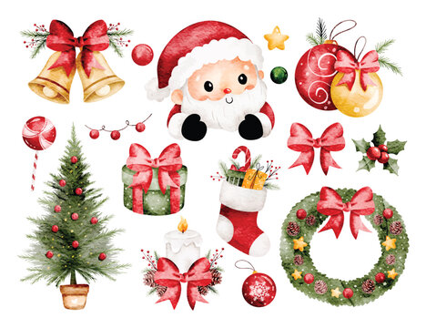 Watercolor Illustration Set of Christmas Elements