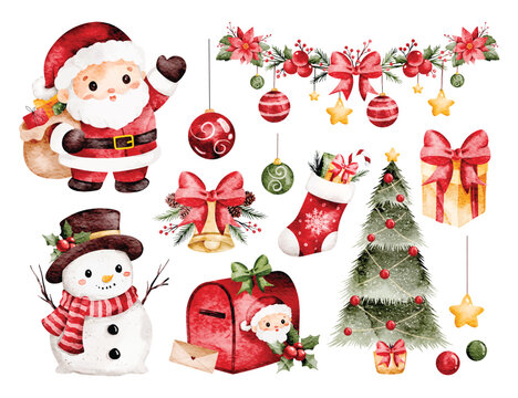 Watercolor Illustration Set of Christmas Elements
