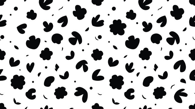 Minimalist Abstract Shapes Seamless Pattern Hand Drawn Black Blob Vector Background