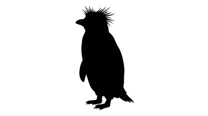 Fototapeta premium Black silhouette of a crested rockhopper penguin standing on a white background