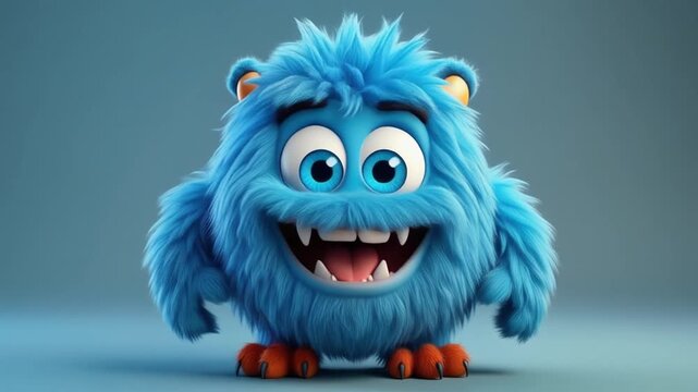 Furry blue monster expressing various emotions with clear copy space for text overlays