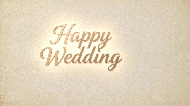 Elegant Gold Script Happy Wedding Typography Greeting Card Background Featuring Soft Shimmering Light Effects For Romantic Ceremony Celebrations