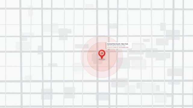 Digital map view showing red location pin marking Central Park South New York with radial search area circle