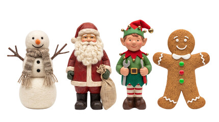 Fototapeta premium felt snowman wooden santa elf gingerbread man isolated on transparent background png