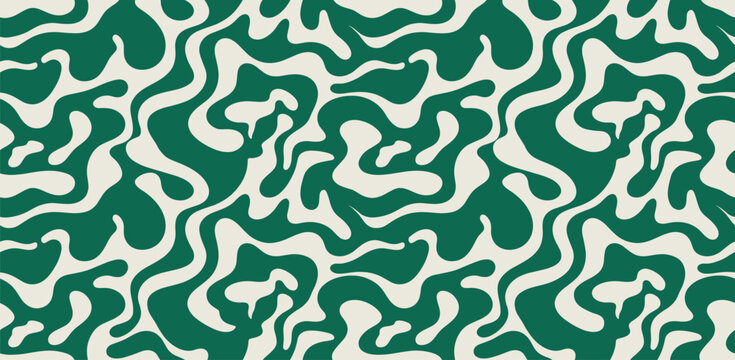 Playful abstract background with liquid shapes in blue. Each shape is unique, with rounded and flowing forms drawing by hand. Design for patterns, backgrounds or posters