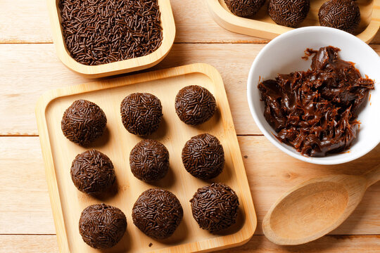 Delicious chocolate brigadeiro finished with sprinkles a popular Brazilian sweet.