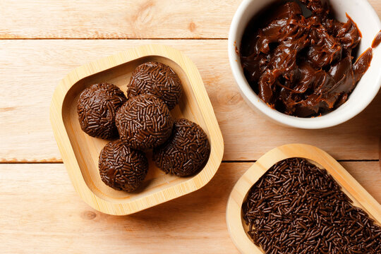 Brigadeiro: a traditional Brazilian chocolate confection coated in sprinkles, served at events and parties.