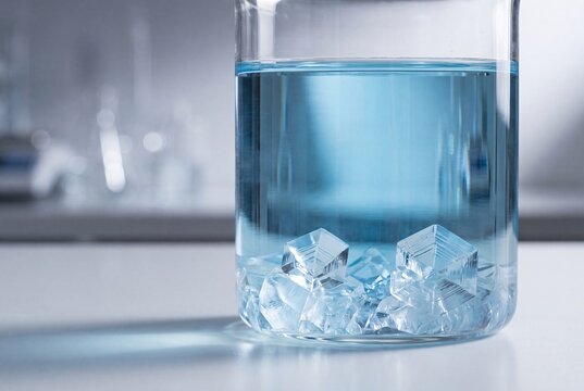 Crystallization in Supersaturated Solution Inside Laboratory Beaker Macro Shot