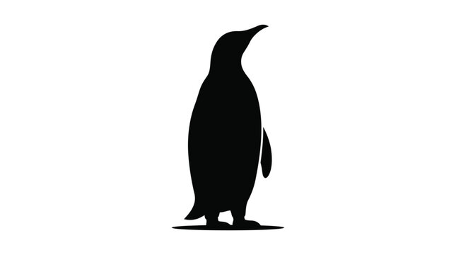 Elegant black silhouette of a penguin standing proudly on a white background, isolated vector icon design