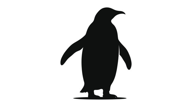 Black silhouette of a penguin isolated on white background, vector wildlife animal icon design