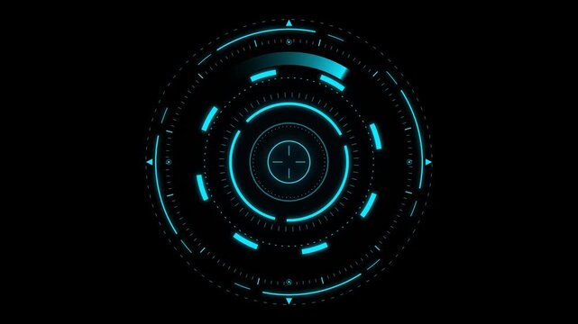 futuristic circular targeting system with glowing blue indicators