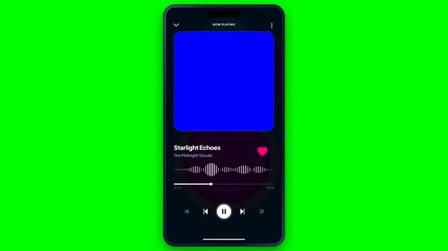 Smartphone Music Player UI Mockup with Green Screen Background and Blue Screen Album Cover Chroma Key 4K Loop Animation