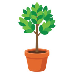 Obraz premium Potted green plant with lush leaves in a terracotta flower pot illustration indoor plant home decor