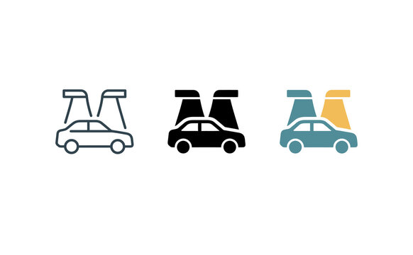 Car wash icon set vector design with outline silhouette and color symbols