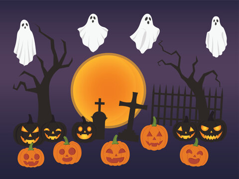 Halloween Cartoon Vector Illustration Set