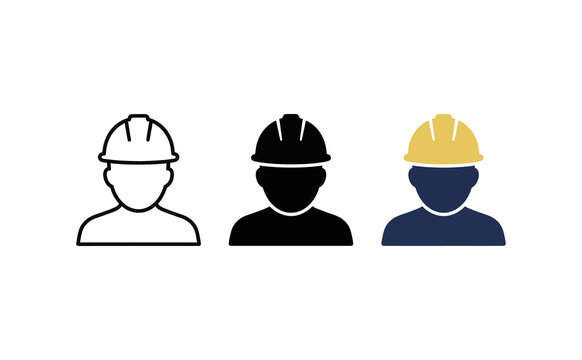 Construction worker vector icon set with hard hat symbols for design