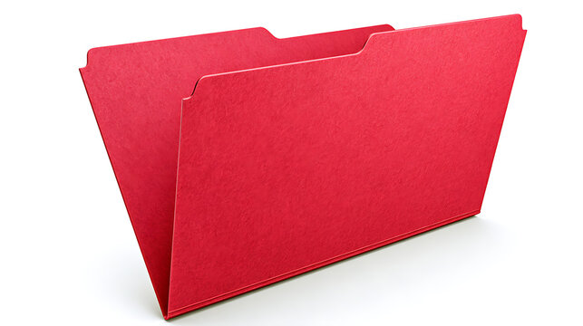 Red file folder stands open on a white background ready for documents