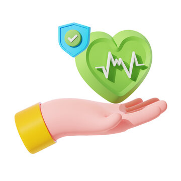 Hand Holding Healthy Heart and Healthcare Protection 3D Illustration
