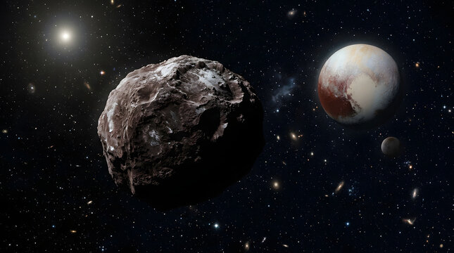 Astronomical Scene Featuring Asteroid and Planets in Space