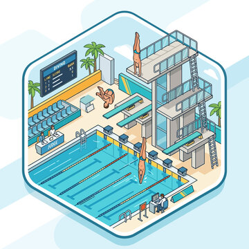 Dynamic Diving Competition On A Sunny Day In A Modern Pool