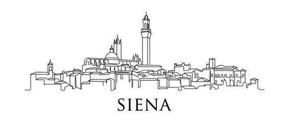 Obraz premium Line art Siena skyline featuring historic Tuscan architecture and iconic Italian landmarks, minimalist black and white city illustration on white background