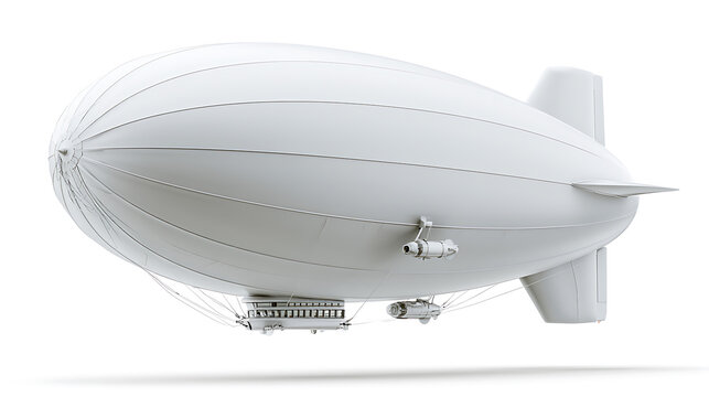 White dirigible isolated on transparent background detailed 3d rendering