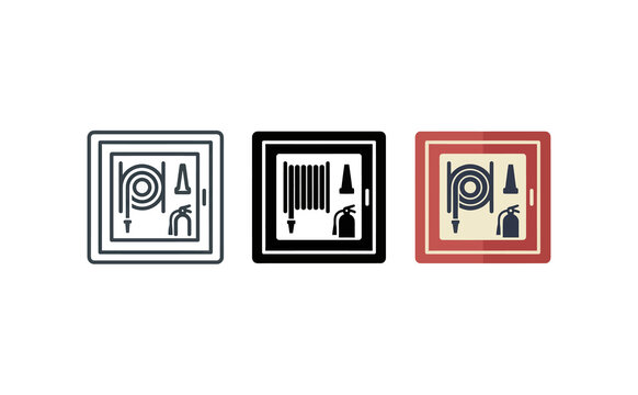 Fire hose reel cabinet icon set vector illustration isolated design concept
