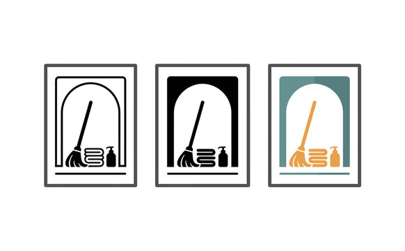Cleaning service logo vector icons set with mop, towels and liquid soap