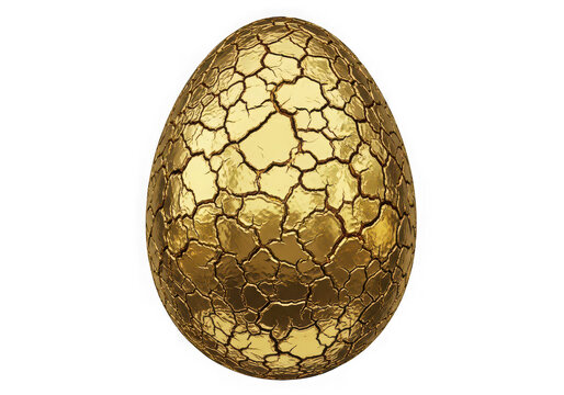 Golden cracked egg textured luxury object isolated on transparent background