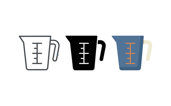Measuring cup vector icons set for cooking and baking food preparation