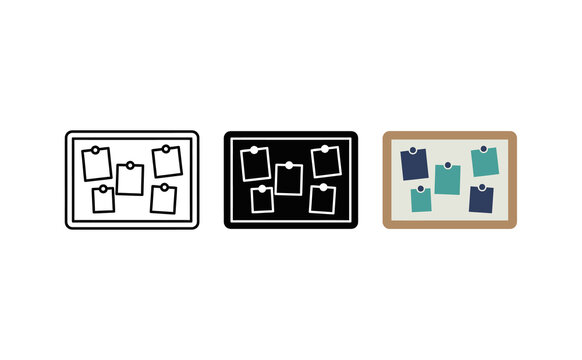 Notice board vector icons set with pinned sticky notes for office work