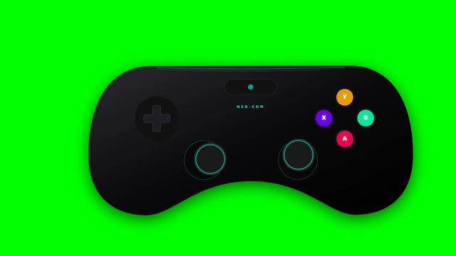 Wireless Console Gamepad Controller Seamless Looping Animation with Procedural Button Clicks on Chroma Key Green Screen Background
