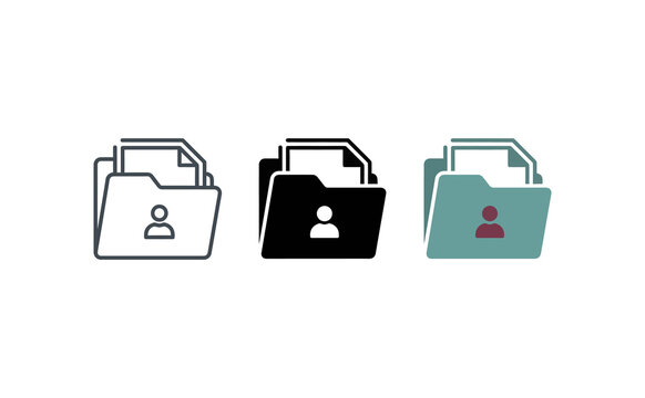 User folder vector icon set, personal profile and data archive symbol