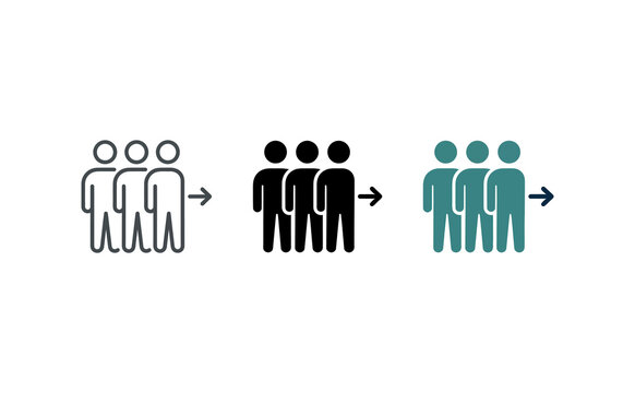 Vector icons of people figures walking forward with directional arrows