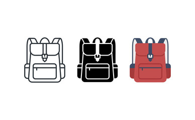 Fototapeta premium Backpack icon set vector design illustration with outline and color styles