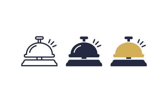 Hotel bell vector icon set, service desk symbols in flat design style