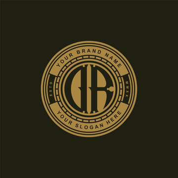 Elegant gold circular badge monogram DR or RD logo for corporate identity on dark background