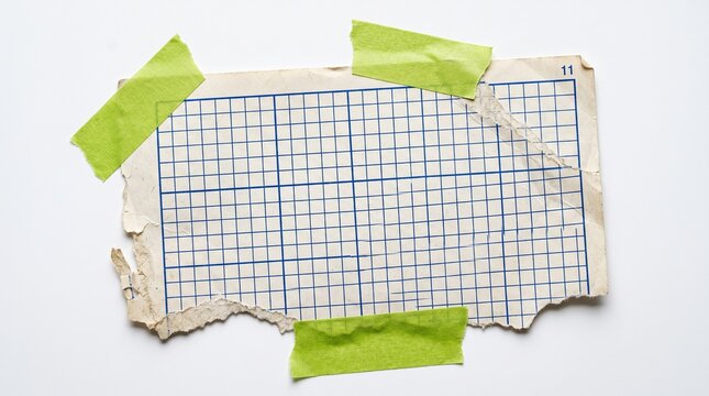 Torn graph paper sheet with yellow tape strips